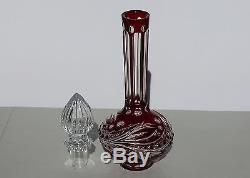 Cased Crystal DECANTER & 6 GLASSES h39cm RUBY RED Cut to clear overlay RUSSIA