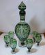Cased Crystal Decanter & 6 Glasses H53cm Green Cut To Clear Overlay Russia New