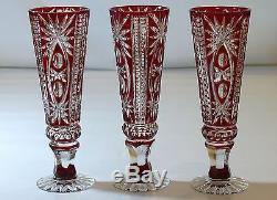 Cased Crystal DECANTER &6 GOBLETS h53cm RUBY RED Cut to clear overlay RUSSIA New