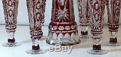 Cased Crystal DECANTER &6 GOBLETS h53cm RUBY RED Cut to clear overlay RUSSIA New