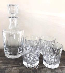 Christofle France Iriana Cut Crystal Decanter & 4 Whiskey Glasses Barware $820