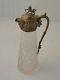 Claret Jug Decanter English C 1920 Cut Glass & Cast Chased Silver Plated Top