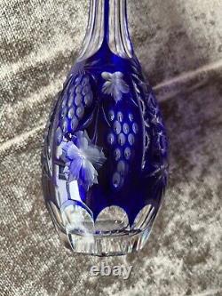 Cobalt Blue Cut Crystal decanter with 3 cordial glasses