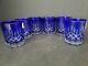 Cobalt Blue Cut To Clear Glass Set Of 6 Juice Whiskey Glasses Tumblers 3.75h