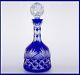 Cobalt Blue Cut-to-clear Lead Crystal Decanter With Stopper 12 Tall