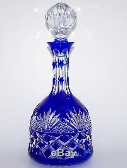 Cobalt Blue Cut-to-Clear Lead Crystal Decanter with Stopper 12 Tall