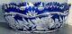 Cobalt Blue Czech Bohemian Lead Crystal Cut To Clear Bowl Saw Tooth Rim Large