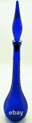 Cobalt Blue Empoli Italian Art Glass Diamond Cut Decanter Genie Bottle w Stopper