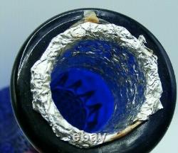 Cobalt Blue Empoli Italian Art Glass Diamond Cut Decanter Genie Bottle w Stopper