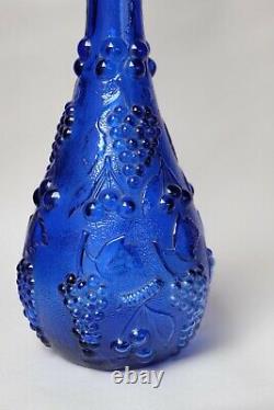 Cobalt Blue Grapes Fruit Genie Bottle Decanter 1960s Glass Empoli MCM