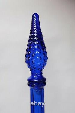 Cobalt Blue Grapes Fruit Genie Bottle Decanter 1960s Glass Empoli MCM