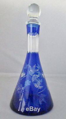 Cobalt Blue Hand Cut Glass Decanter Set with 6 Liqueur Glasses