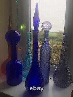 Cobalt Blue Spikey Diamond Cut Genie Bottle Decanter 1960s Glass Empoli MCM