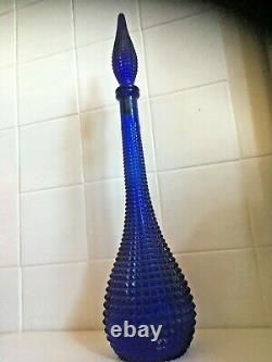 Cobalt Blue Spikey Diamond Cut Genie Bottle Decanter 1960s Glass Empoli MCM