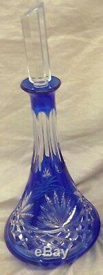 Cobalt Cut-to Clear Crystal Alcohol Decanter Vintage