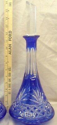 Cobalt Cut-to Clear Crystal Alcohol Decanter Vintage