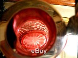Cranberry Cut To Clear Crystal Glass Claret Decanter Jug Pitcher Excellent