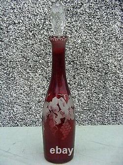 Cranberry Glass Decanter Grape Vine