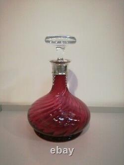 Cranberry Glass Decanter with Silver (925) collar