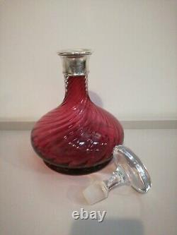 Cranberry Glass Decanter with Silver (925) collar