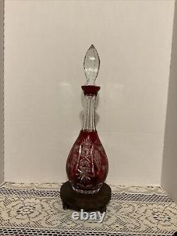 Cranberry Red Cut To Clear Crystal Liquor Decanter Stopper