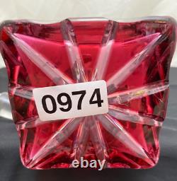 Cranberry Red Iridescent Cut Glass Crystal Square Decanter Vintage