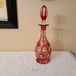 Cranberry Ruby Cut to Clear Crystal Decanter RARE 1960s MINT