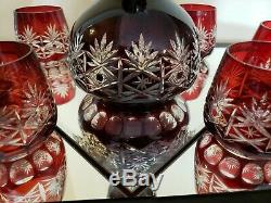Cranberry cut to clear Decanter and Tumbler Set