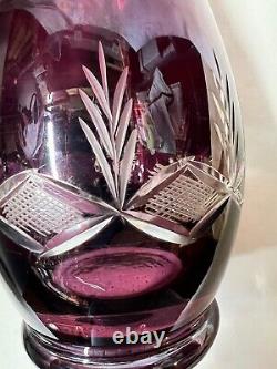 Cranberry red, cut to clear crystal decanter with Lid and six wine glass Set