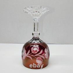 Cranberry red, cut to clear crystal decanter with Stopper and Five wine glass