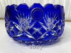 Crystal Clear Lead Crystal Cobalt Blue Cut To Clear Bowl Dish Made In Poland