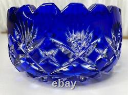 Crystal Clear Lead Crystal Cobalt Blue Cut To Clear Bowl Dish Made In Poland