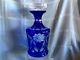 Crystal Cobalt Blue Cut To Clear Bohemian Decanter With Stopper