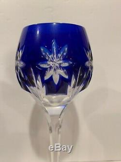 Crystal Cobalt Blue Cut To Clear German Bohemian Decanter Six Glasses HB 83 FC