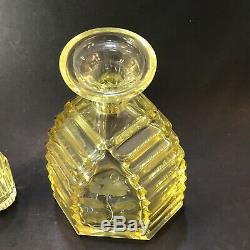 Crystal Decanter 4 Cordial Glasses Citrin Yellow Cut To Clear Deco Remarkable