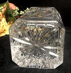 Crystal Decanter Clear Cuts with Gold Trim Golf Ball Stopper Vintage Barware