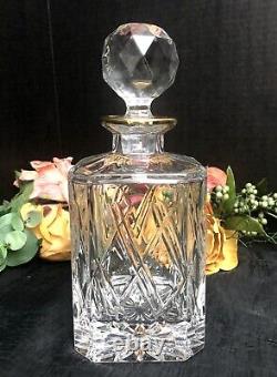 Crystal Decanter Clear Cuts with Gold Trim Golf Ball Stopper Vintage Barware