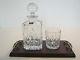 Crystal Decanter Set With 1 Fine Cut Lead Crystal Whiskey Glass On A Wooden Base