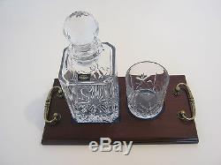 Crystal Decanter Set With 1 Fine Cut Lead Crystal Whiskey Glass On A Wooden Base