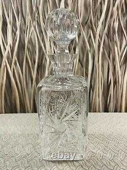 Crystal Decanter Square With Stopper. Eleanor By American Cut. In Excellent