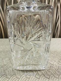 Crystal Decanter Square With Stopper. Eleanor By American Cut. In Excellent