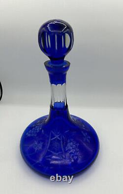 Crystal Decanter with Stopper, Blue, Beautiful! Made in Poland 11