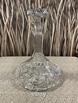 Crystal Ships Decanter With Stopper. Eleanor By American Cut. In Excellent