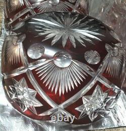 Crystal art glass bowl ruby red antique cut 8.5 inches czech circa 1930