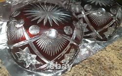 Crystal art glass bowl ruby red antique cut 8.5 inches czech circa 1930