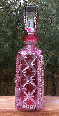 Cut Art Glass Cranberry to Clear Decanter