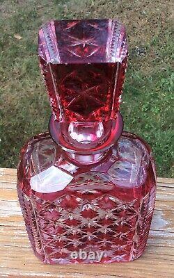 Cut Art Glass Cranberry to Clear Decanter