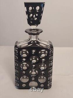 Cut Clear PUNTY THUMBPRINT Crystal DEEP RUBY RED Overlay Glass Liquor DECANTER