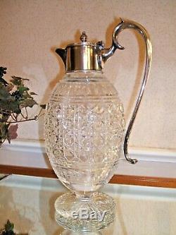 Cut Crystal Glass Claret Wine Decanter Pitcher Jug Rare Oval Shape EXC