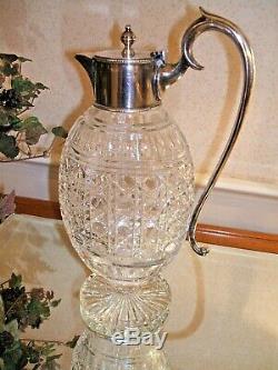 Cut Crystal Glass Claret Wine Decanter Pitcher Jug Rare Oval Shape EXC
